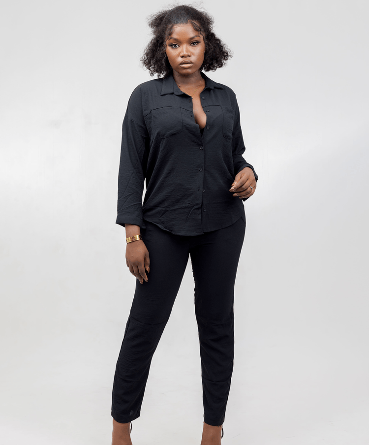 Two Piece Casual Women Pants Suit summer Long Sleeves Shirt