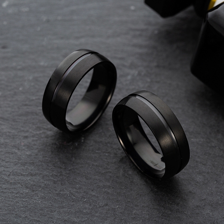 Black Ceramic Grooved Style Mens Ring